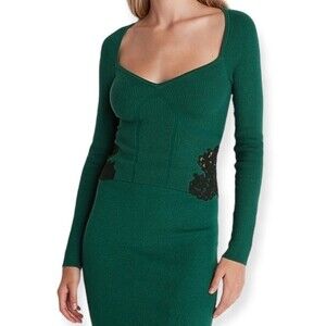 Express Body Contour Lace Piece Ribbed Cropped Sweater